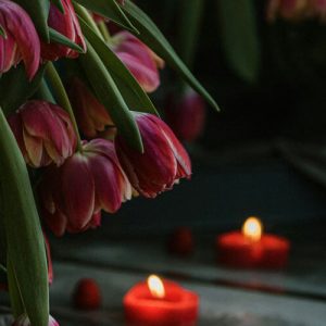 A bunch of Flowers with candles - Image