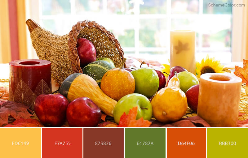 Colorful Fruits with Cornucopia on the dinner table