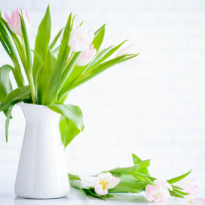 Pink Tulips on White Vase - Image