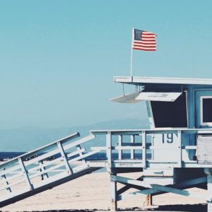USA Flag on a beach - Image