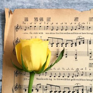 Yellow Rose on Musical Note - Image
