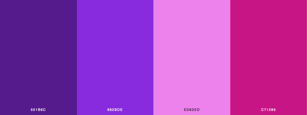 Awesome valentine color palette with violet, purple pink colors