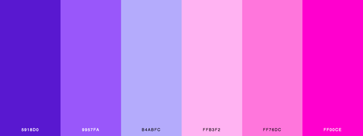 True lovers color palette with violet, purple and pink colors