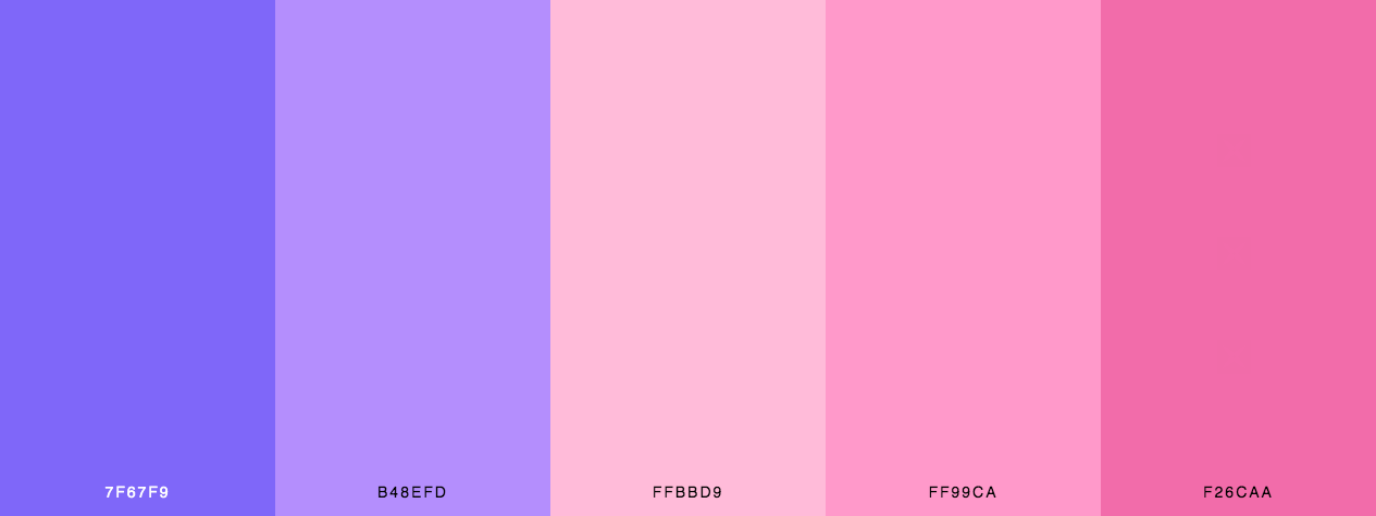 Your tender love color palette with purple, pastel purple, pastel pink colors